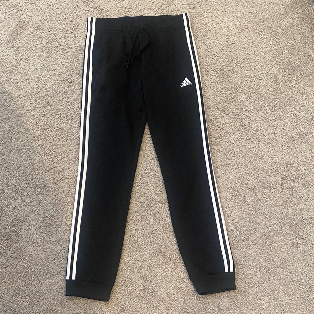 Adidas Black Joggers with White Stripes